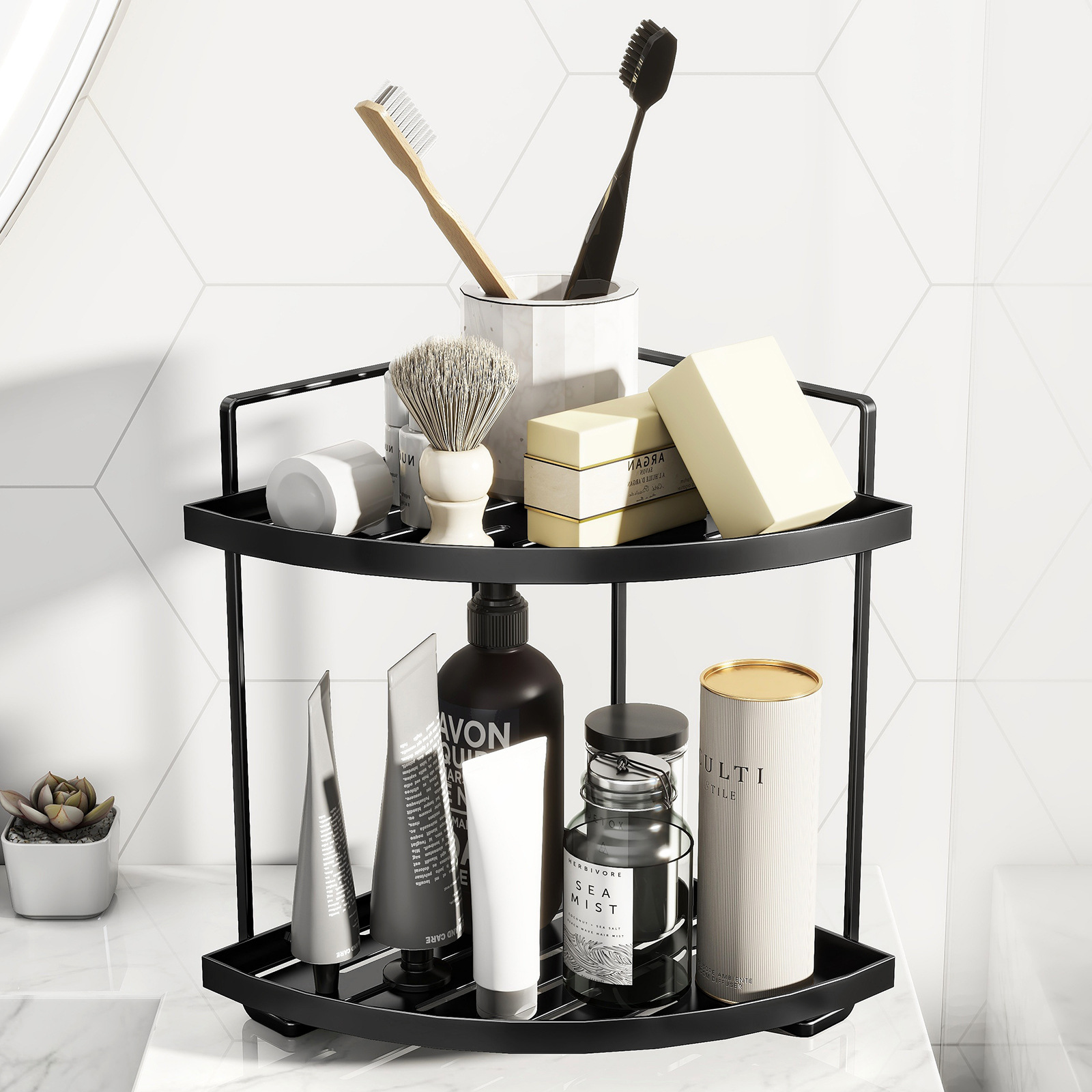 弧形邊角雙層置物架