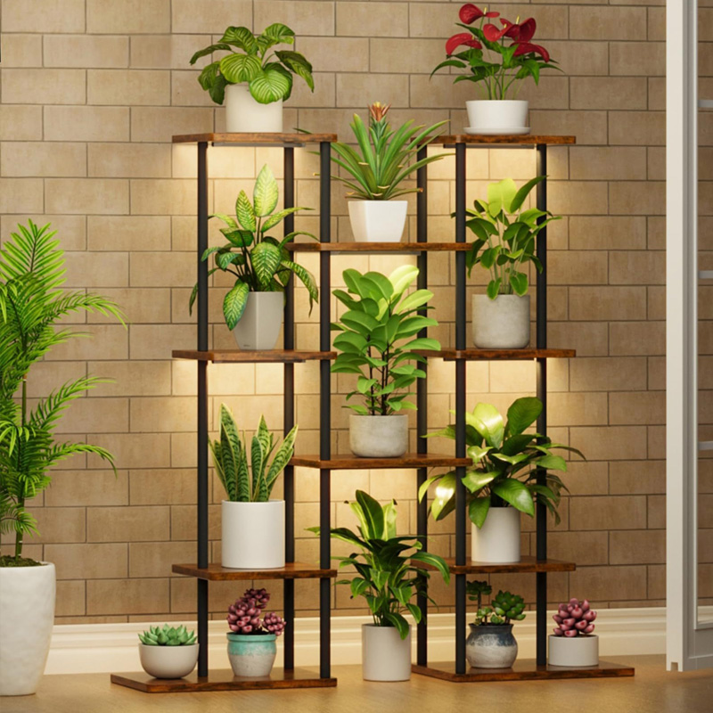 鐵木結合花盆置放架