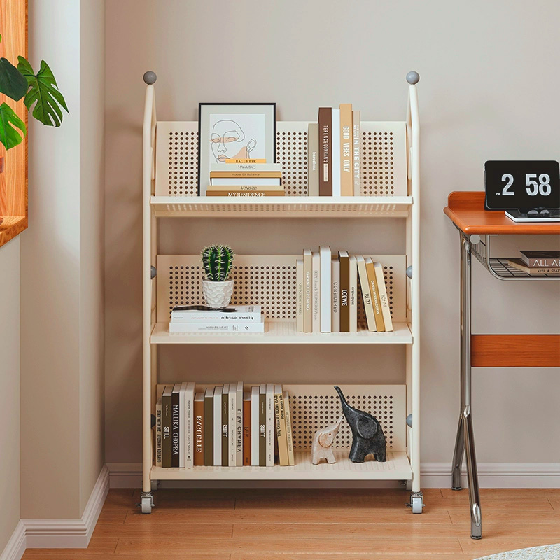 三層帶滾輪書架